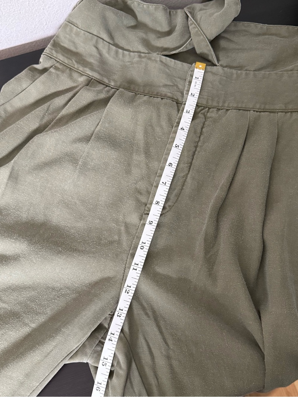 Cartonnier Anthropologie Paperbag Pants Sz 8 Olive Green Cropped Tie Waist 90s - Picture 14 of 15